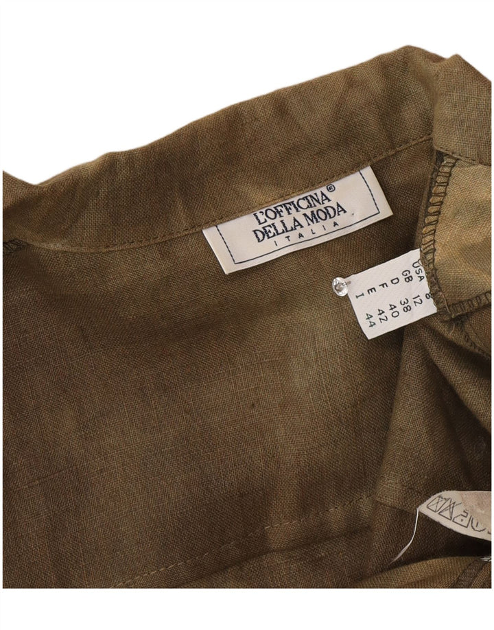 Vintage ženska košulja kratkih rukava Bluza UK 12 Srednje kaki boja za kravatu Svila