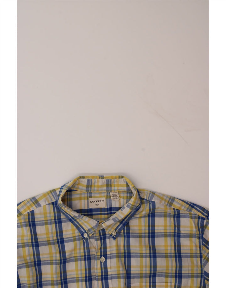 DOCKERS Mens Short Sleeve Shirt XL Yellow Check Cotton Vintage Dockers and Second-Hand Dockers from Messina Hembry 