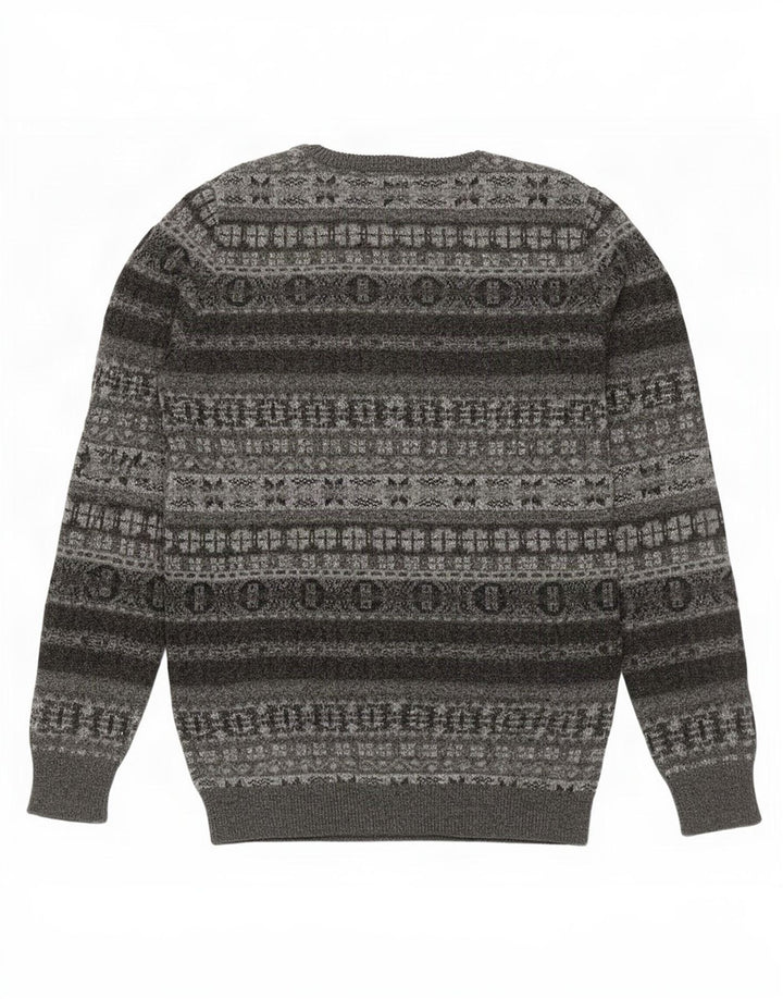 Marlboro Classics muški džemper s okruglim izrezom 2XL Sivi Fair Isle vuneni