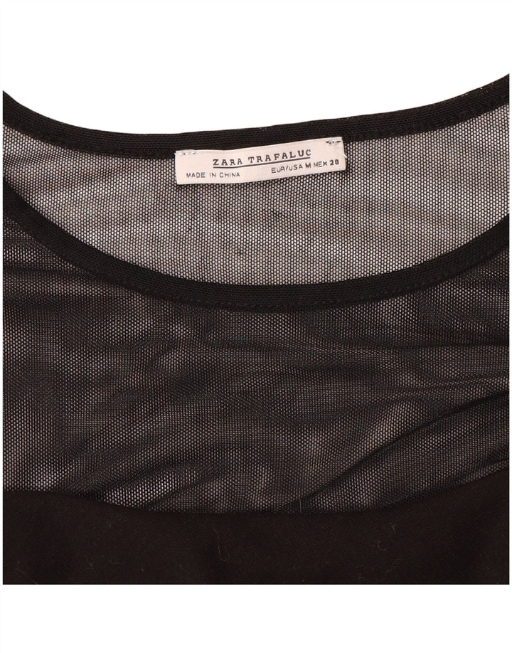 ZARA Womens Ruffle Front Long Sleeve Tunic Dress UK 12 Medium Black