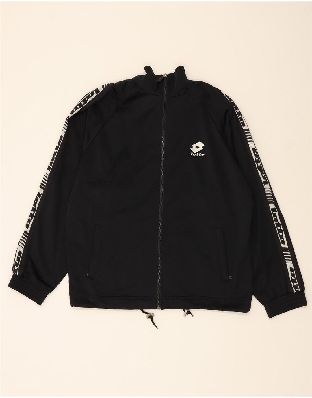 LOTTO Mens Graphic Tracksuit Top Jacket Medium Black Polyester Vintage Lotto and Second-Hand Lotto from Messina Hembry 