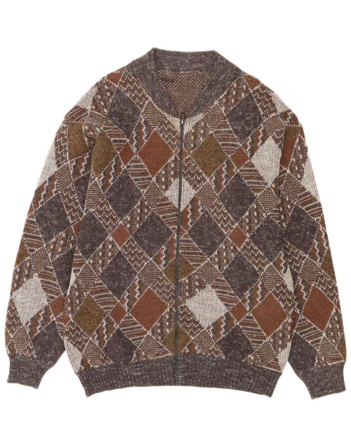 Vintage muški kardigan pulover s punim patentnim zatvaračem Srednje raznobojni Argyle/Diamond