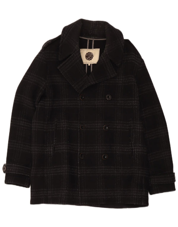 Pretty Green Muški Pea Coat UK 40 Veliki crni karirani vuneni