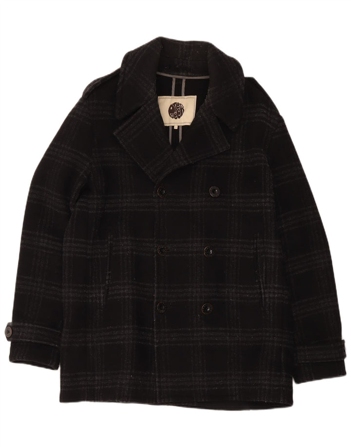 Pretty Green Muški Pea Coat UK 40 Veliki crni karirani vuneni