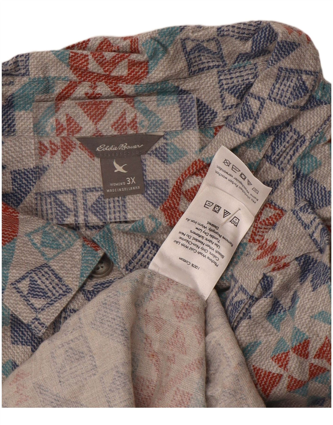 Eddie Bauer ženska prevelika košulja od flanela UK 22 3XL sivi geometrijski pamuk