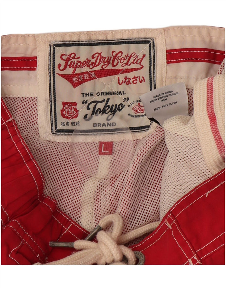 Superdry muške kratke hlače za kupanje s grafičkim motivima, veliki crveni poliester
