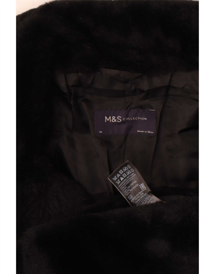 Marks & Spencer ženska jakna od umjetnog krzna UK 14 srednji crni poliester