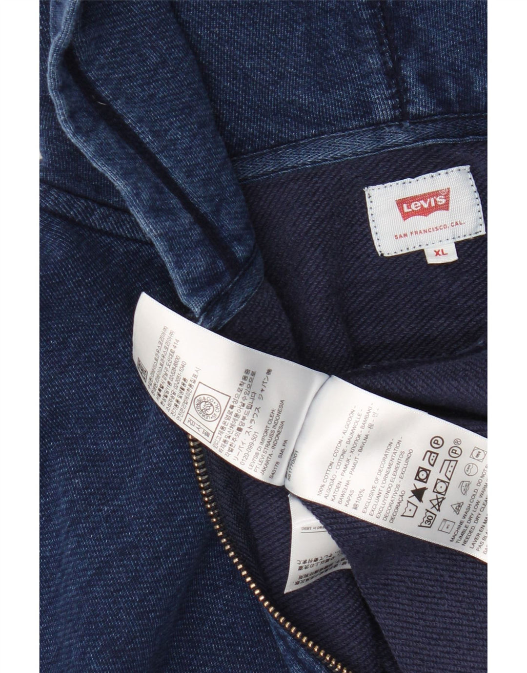 Levi's muški pulover s kapuljačom s patentnim zatvaračem XL tamnoplavi pamuk