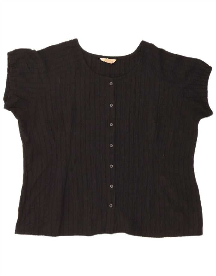 WOOLRICH Womens Short Sleeve Blouse Top UK 20 2XL Black Polyester