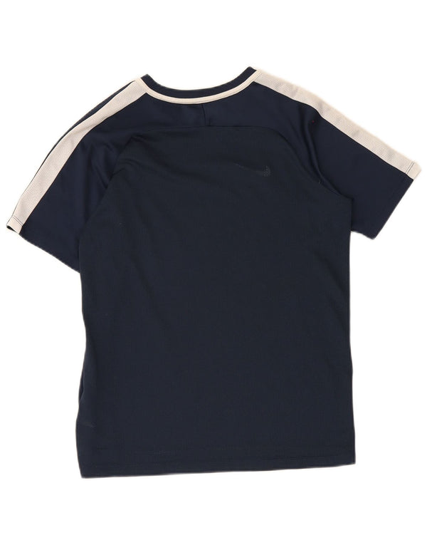 Nike Boys Dri Fit T-Shirt Top 13-14 Years Navy Blue Colourblock Poliester