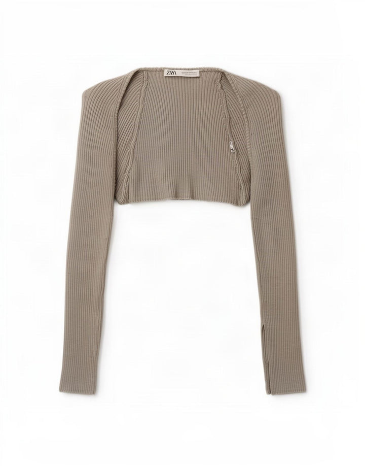 Zara Womens Crop Open Bolero Top UK 12 Medium Grey