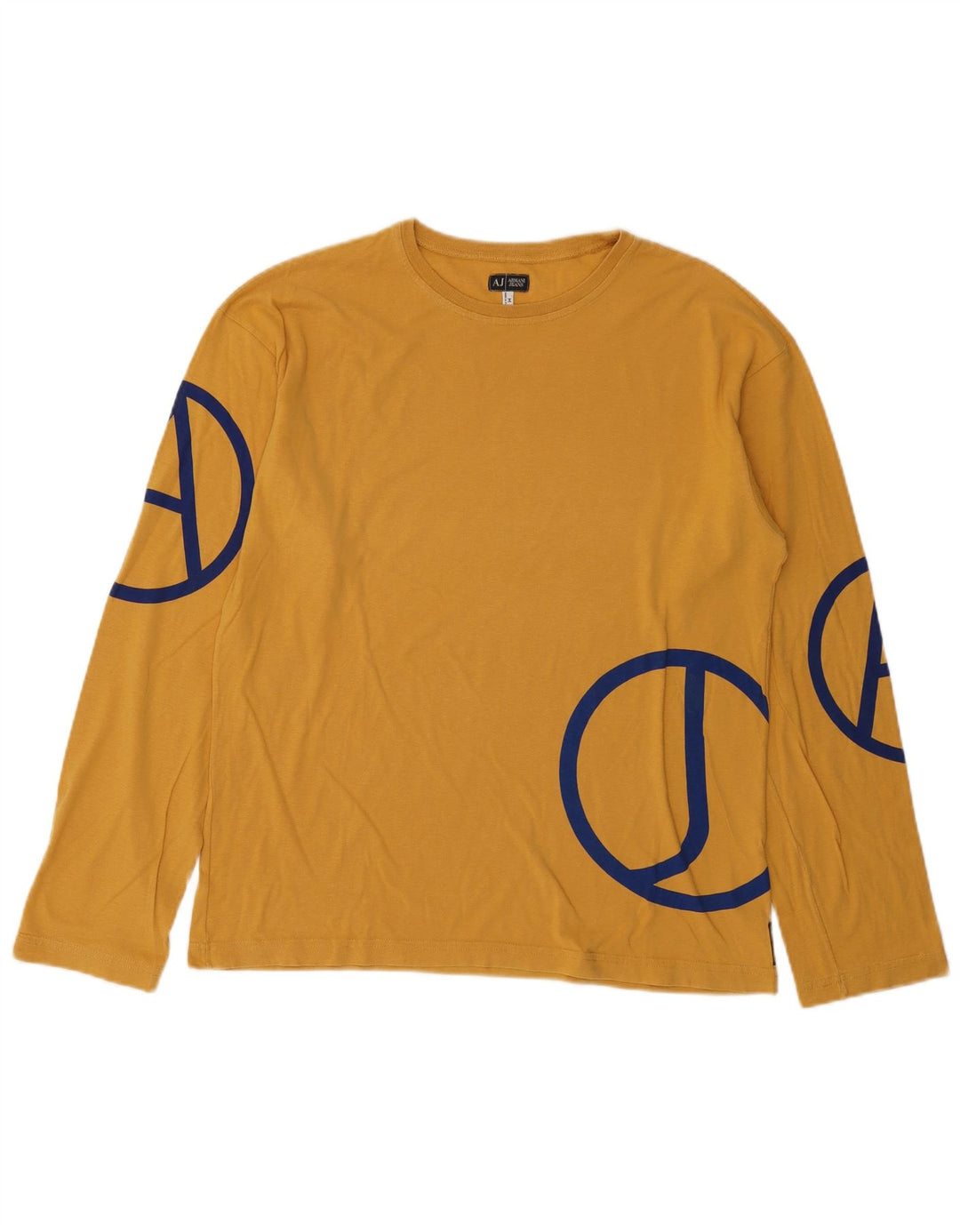 Armani Jeans muška majica dugih rukava s grafikama, srednje žuti pamuk