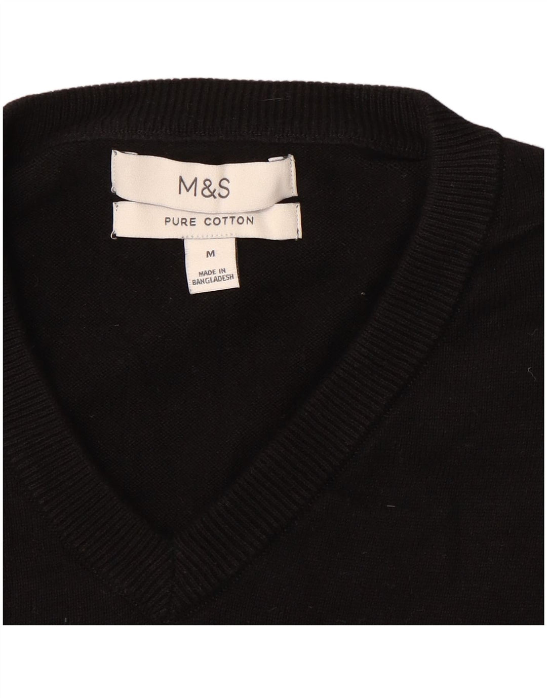 Marks & Spencer muški džemper s V-izrezom Srednje crni pamuk