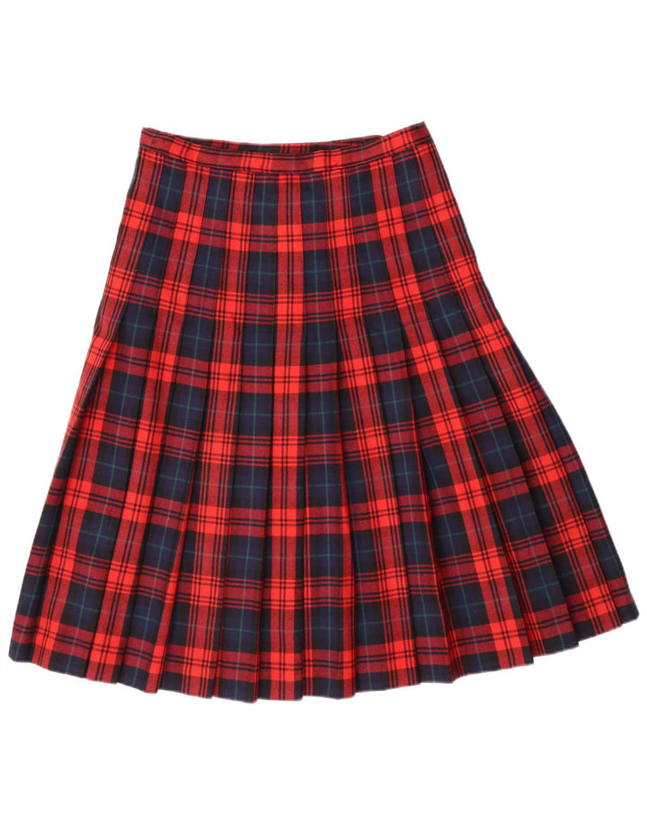 Vintage ženska plisirana suknja s noževima IT 42 srednje veličine W28 crvena karirana djevičanska vuna