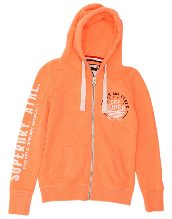 SUPERDRY ženski pulover s kapuljačom s grafičkim patentnim zatvaračem UK 10 Small Orange Flected