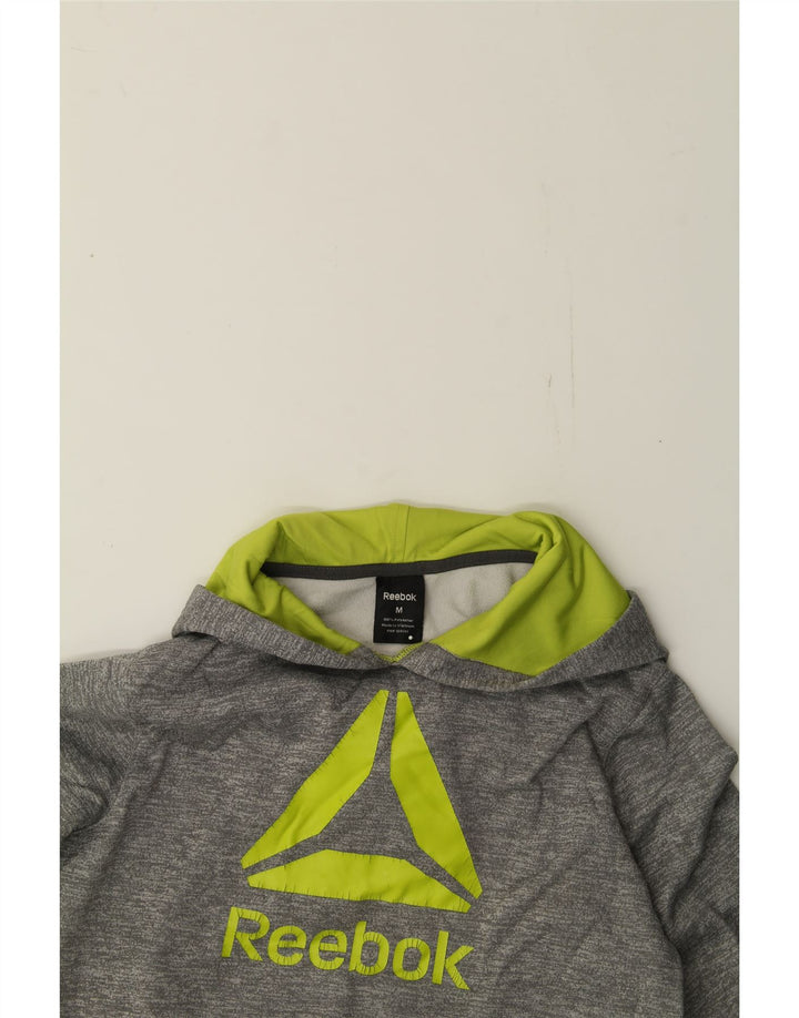 REEBOK Boys Graphic Hoodie Jumper 13-14 Years Medium Grey Polyester Vintage Reebok and Second-Hand Reebok from Messina Hembry 
