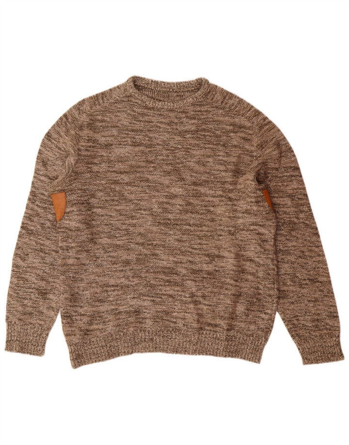 Vintage muški džemper s okruglim izrezom IT 48 srednje smeđi akril s pjegama