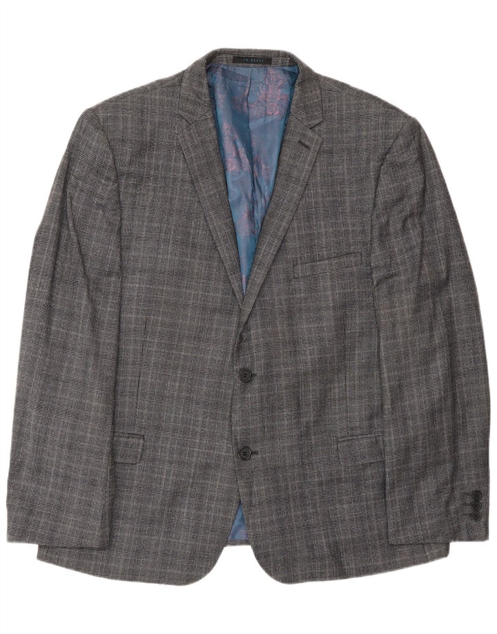Ted Baker muška jakna sako s 2 gumba UK 46 3XL siva karirana vuna