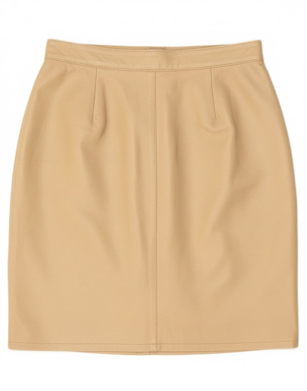 Vintage Womens High Waist Leather Skirt IT 46 Large W28 Beige Leather