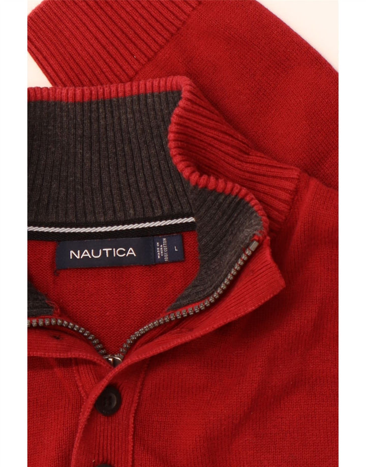 NAUTICA Muški pulover s izrezom i patentnim zatvaračem Veliki crveni pamuk