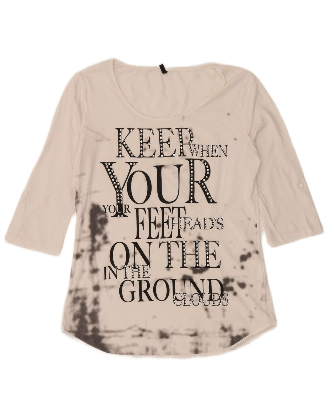 BENETTON Ženski top s 3/4 rukavima UK 12 srednje bijele boje