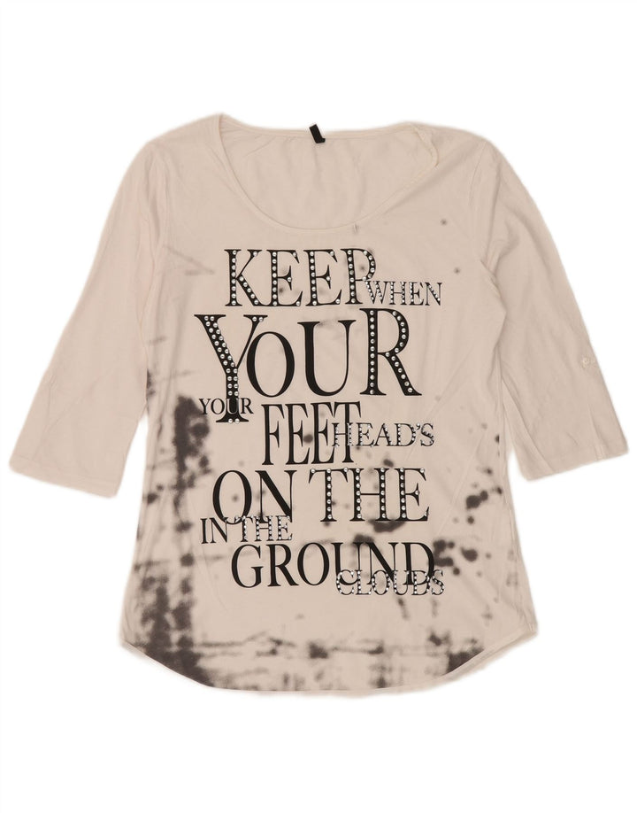 BENETTON Ženski top s 3/4 rukavima UK 12 srednje bijele boje