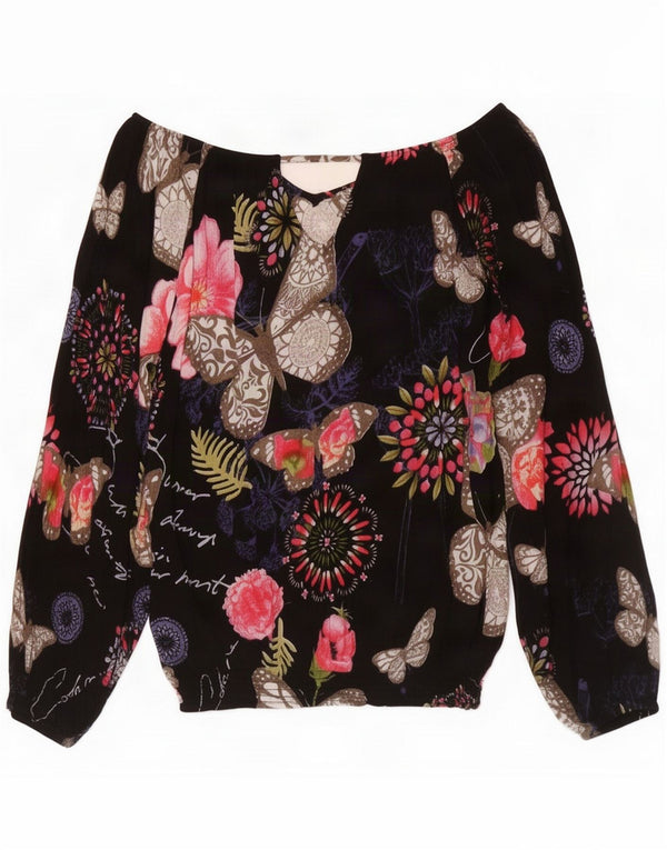 Desigual ženski gornji dio prevelike bluze s otvorenim ramenima UK 10 Small Black Floral