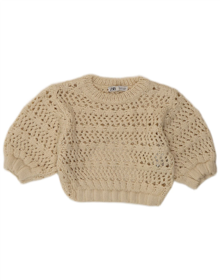 Zara ženski pleteni prozirni vrh UK 8 Small Beige Acrylic