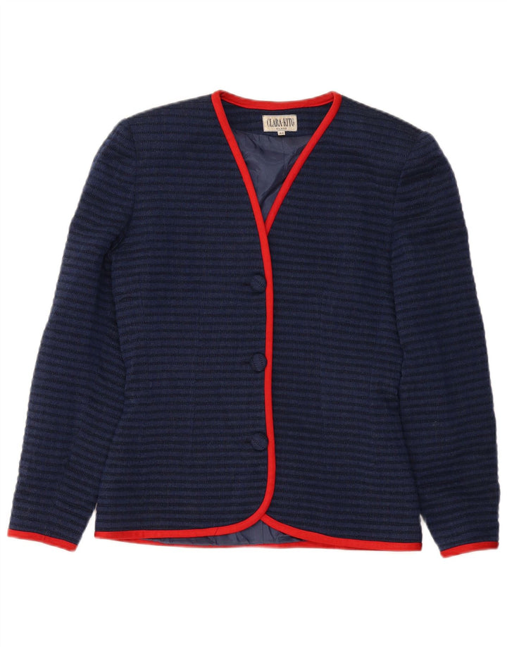 VINTAGE ženski sako s 3 gumba IT 44 srednje mornarsko plave pruge