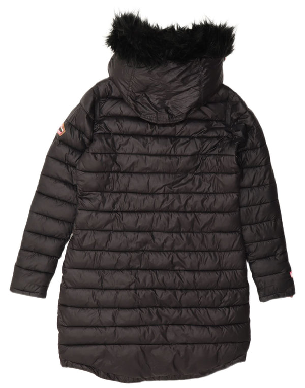 Superdry ženski podstavljeni kaput s kapuljačom UK 12 Srednji crni najlon