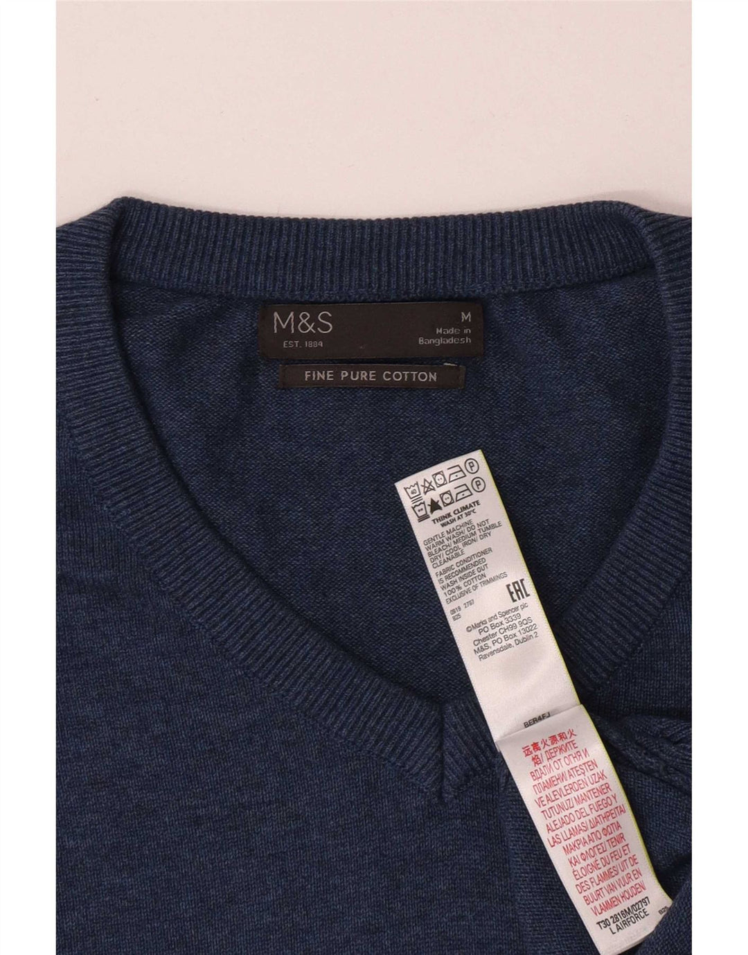 Marks & Spencer muški džemper s V-izrezom srednje plavi pamuk