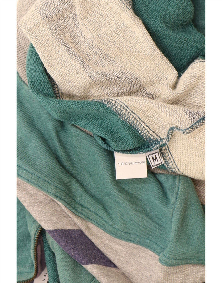 Vintage muški džemper srednje zelene pruge slobodnog kroja s grafičkim motivima