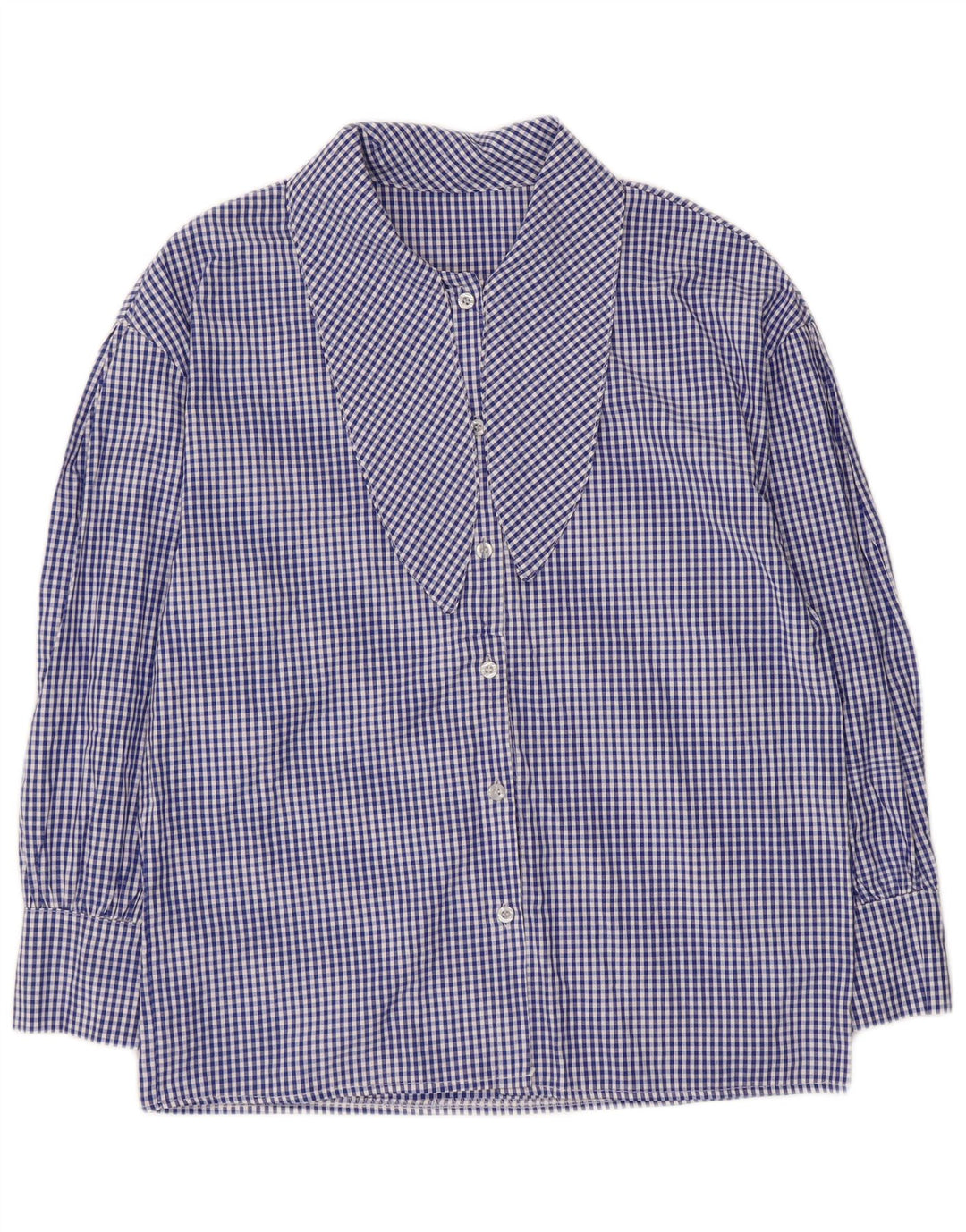 Vintage ženska košulja s 3/4 rukavima na prednju kravatu UK 14 Srednje plava gingham