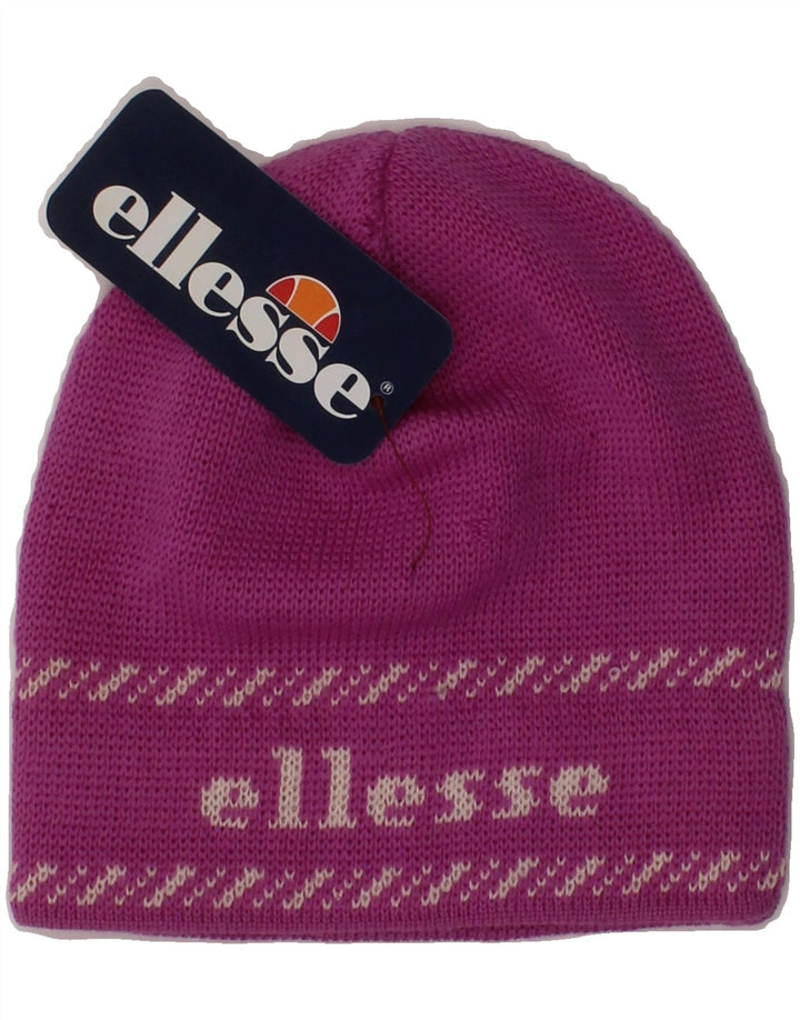 ELLESSE Womens Graphic Beanie Hat One Size Purple Wool Winter Vintage Ellesse and Second-Hand Ellesse from Messina Hembry 