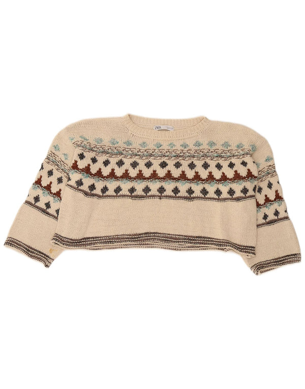 Zara ženski pulover s kratkim izrezom UK 10 Small Beige Fair Isle