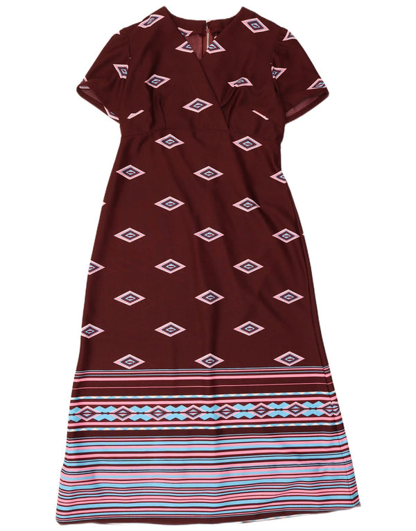 Vintage ženska maksi haljina UK 10 Mala bordo geometrijska