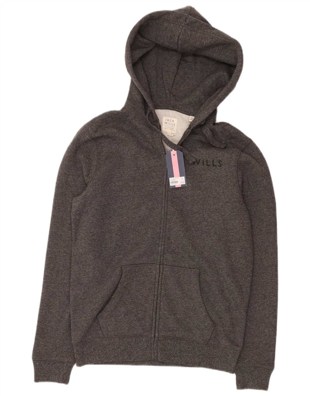 Jack Wills, muški pulover s kapuljačom na patentni zatvarač, srednje sivi flekasti pamuk