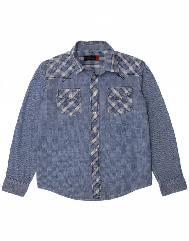 BEN SHERMAN Boys Shirt 8-9 Years Blue Check Cotton