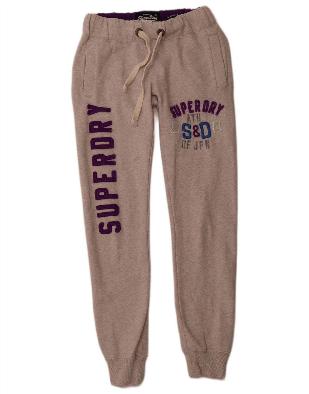 SUPERDRY Ženske grafičke trenirke Hlače Joggers UK 4 XS Sivi pamuk