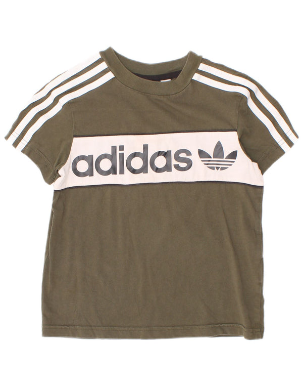 Majica kratkih rukava Adidas za dječake s grafičkim motivima, 5-6 godina, kaki pamuk