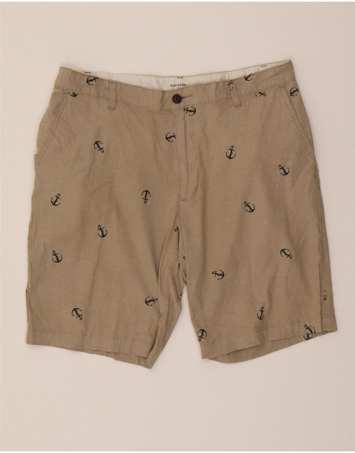 DOCKERS Mens Abstract Pattern Chino Shorts W34 Large Brown Cotton Vintage Dockers and Second-Hand Dockers from Messina Hembry 