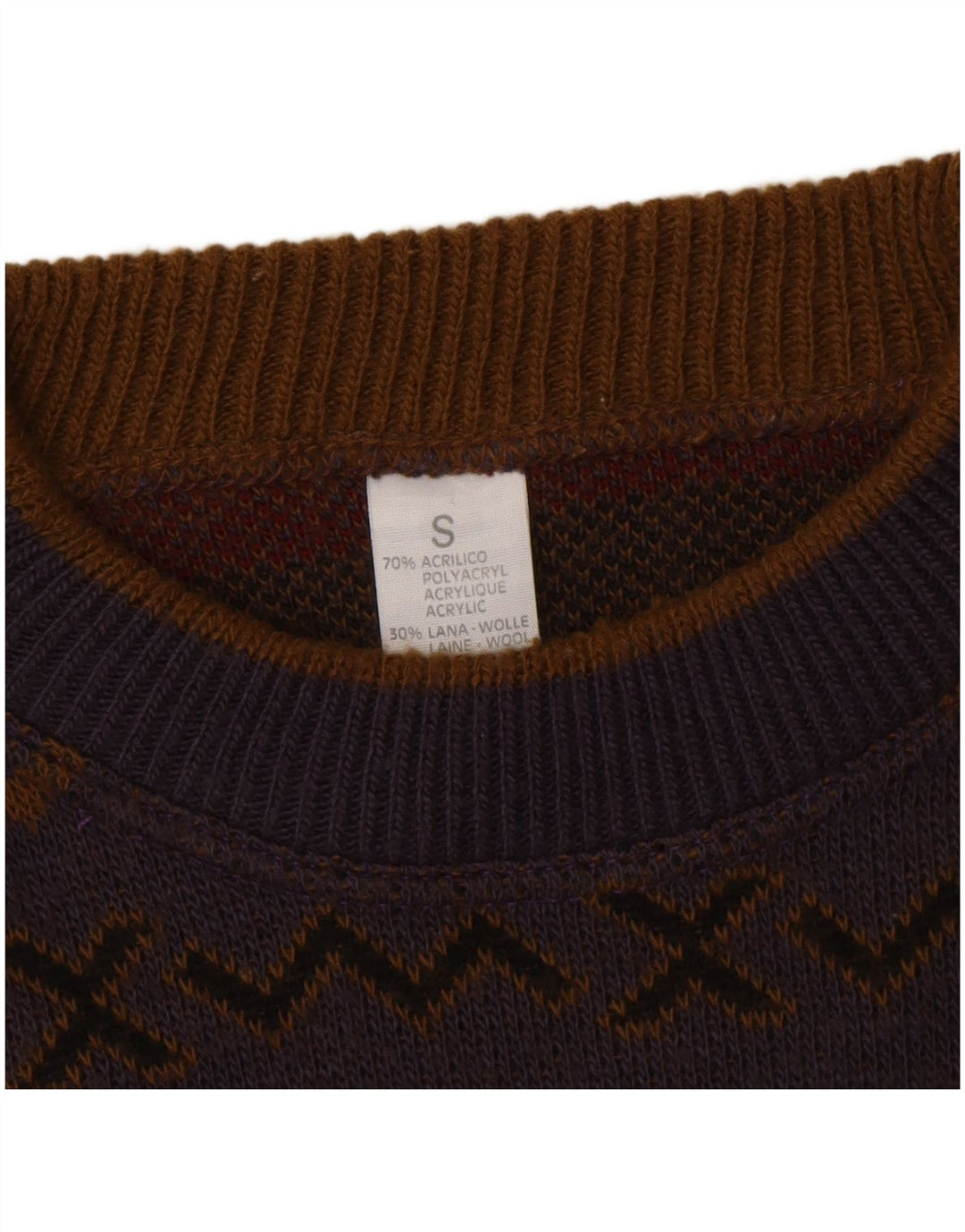 Vintage muški džemper s okruglim izrezom, mali raznobojni ševron od akrila