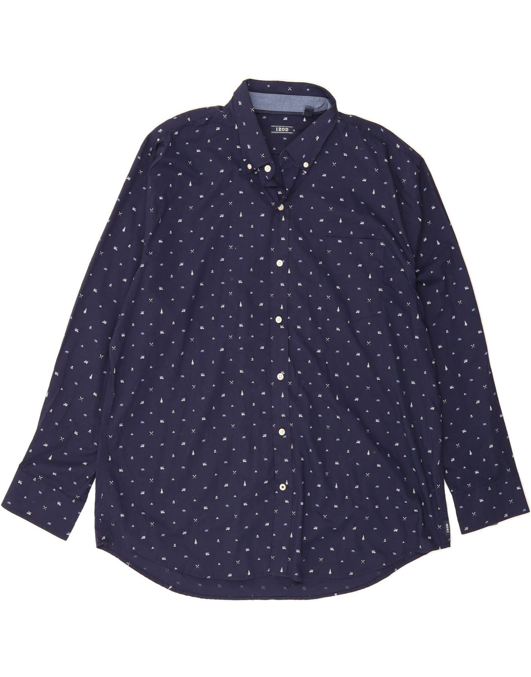 IZOD Mens Big & Tall Abstract Pattern Shirt 2XL Navy Blue Vintage Izod and Second-Hand Izod from Messina Hembry 