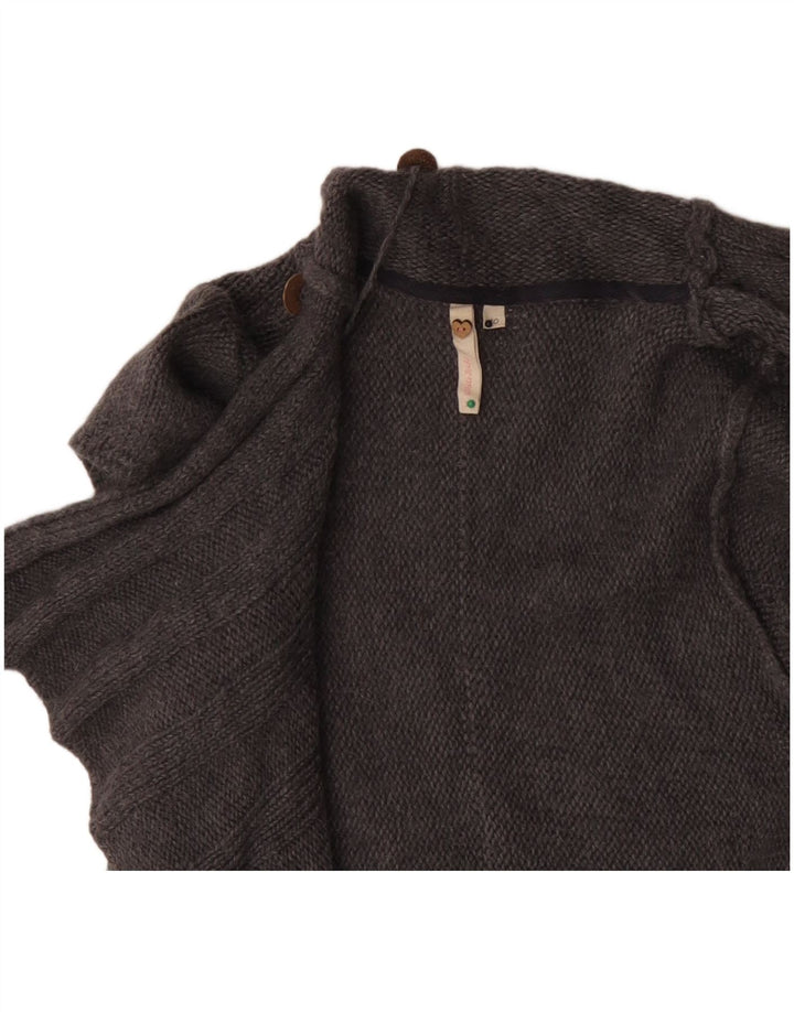 Bijeli ženski otvoreni kardigan pulover kratkih rukava UK 10 Mala siva vunena