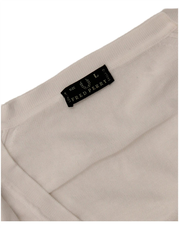 Fred Perry ženski džemper s V-izrezom UK 14 Veliki bijeli
