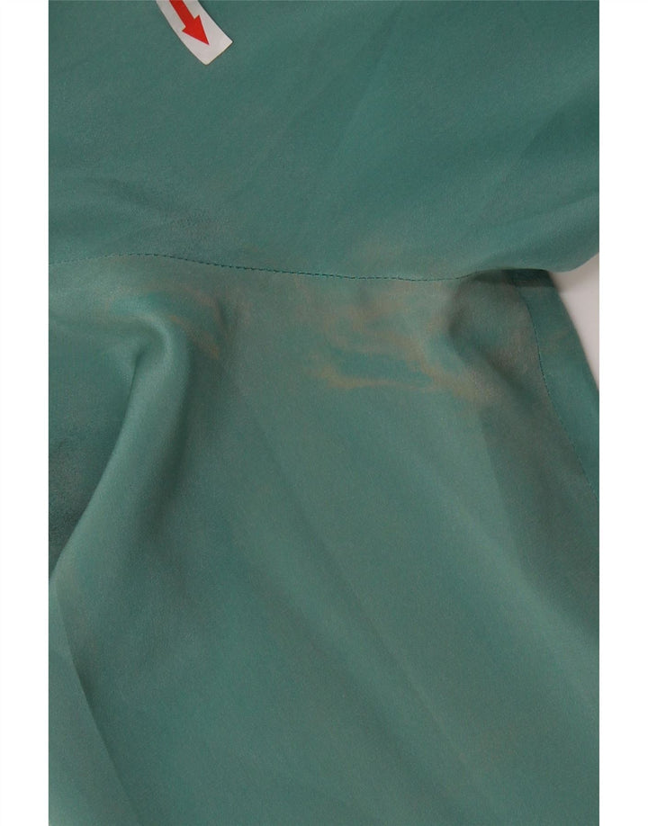 VINTAGE Ženska majica s dugim rukavima na kravatu UK 16 Velika zelena svila