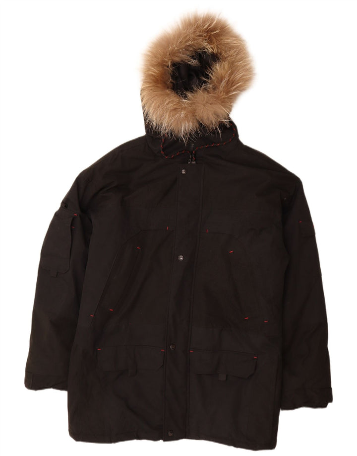 Vintage muška parka jakna s kapuljačom UK 38 Srednji crni najlon