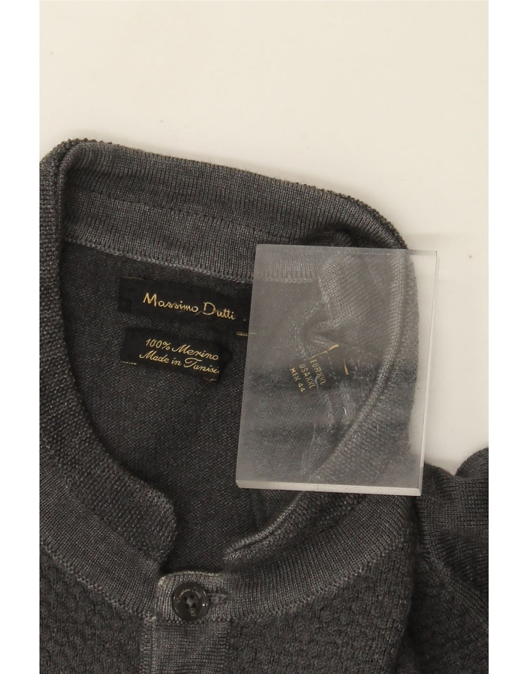 MASSIMO DUTTI Muški džemper s dugmadima i ovratnikom 2XL siva merino vuna