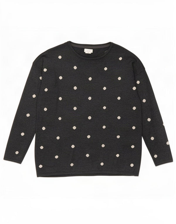 Fat Face Womens Boat Neck Jumper Sweater UK 14 Large Grey Polka Dot Cotton