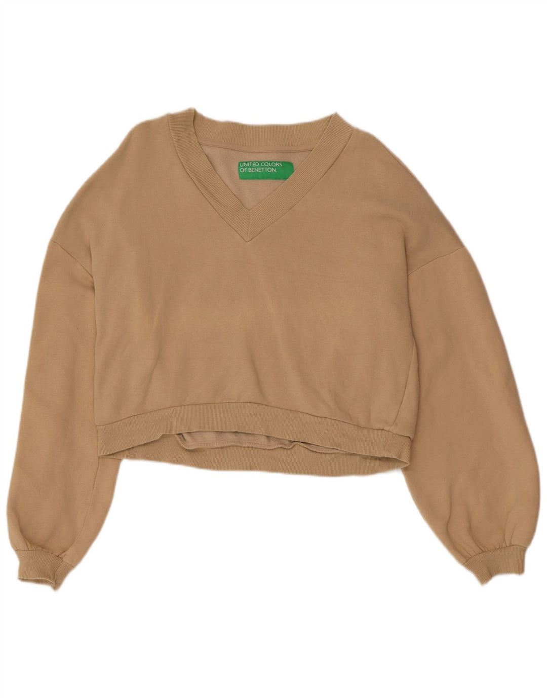 BENETTON Ženska skraćena prekomjerna majica s kratkim rukavima UK 10 Small Beige Cotton